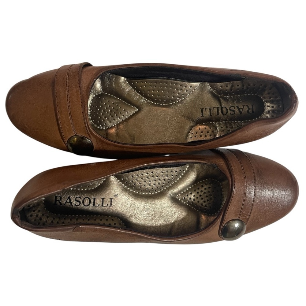 RASOLLI BROWN CLASSIC LEATHER LOAFERS WITH BUTTON DETAIL SZ 7.5 - Picture 3 of 9